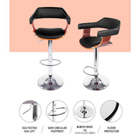 2x Bar Stools Gas Lift Leather w/Armrest Black Furniture Kings Warehouse 