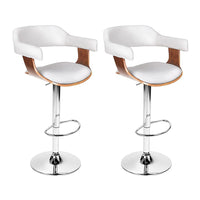2x Bar Stools Gas Lift Leather w/Armrest White Furniture Kings Warehouse 