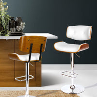 2x Bar Stools Gas Lift Leather White Furniture Kings Warehouse 