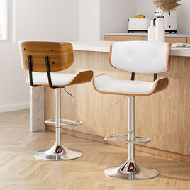 2x Bar Stools Gas Lift Leather White Furniture Kings Warehouse 
