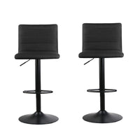 2x Bar Stools Gas Lift Linen Fabric Black Furniture Kings Warehouse 