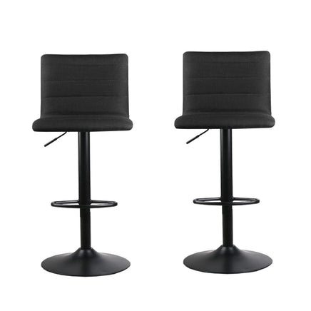 2x Bar Stools Gas Lift Linen Fabric Black Furniture Kings Warehouse 