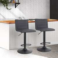 2x Bar Stools Gas Lift Linen Fabric Black Furniture Kings Warehouse 