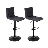 2x Bar Stools Gas Lift Linen Fabric Black