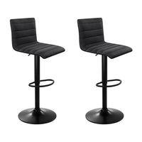 2x Bar Stools Gas Lift Linen Fabric Black Furniture Kings Warehouse 