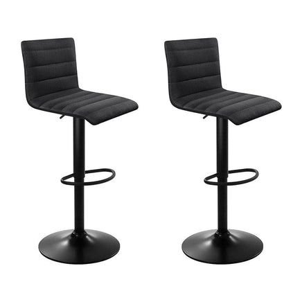 2x Bar Stools Gas Lift Linen Fabric Black Furniture Kings Warehouse 