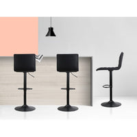 2x Bar Stools Gas Lift Linen Fabric Black Furniture Kings Warehouse 