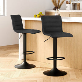 2x Bar Stools Gas Lift Linen Fabric Black Furniture Kings Warehouse 