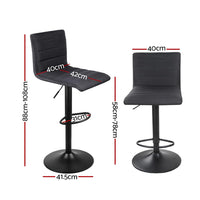 2x Bar Stools Gas Lift Linen Fabric Black Furniture Kings Warehouse 