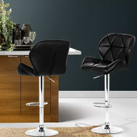2x Bar Stools Gas Lift Padded Leather Black Furniture Kings Warehouse 