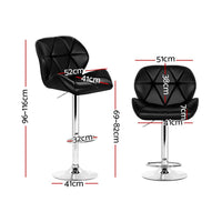 2x Bar Stools Gas Lift Padded Leather Black Furniture Kings Warehouse 