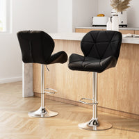2x Bar Stools Gas Lift Padded Leather Black Furniture Kings Warehouse 