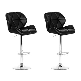 2x Bar Stools Gas Lift Padded Leather Black Furniture Kings Warehouse 