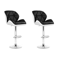 2x Bar Stools Gas Lift Padded Leather Black & White Furniture Kings Warehouse 