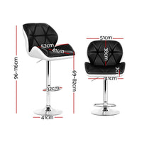 2x Bar Stools Gas Lift Padded Leather Black & White Furniture Kings Warehouse 