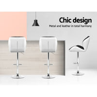2x Bar Stools Gas Lift Padded Leather Black & White Furniture Kings Warehouse 