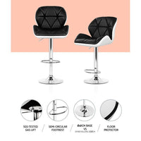 2x Bar Stools Gas Lift Padded Leather Black & White Furniture Kings Warehouse 