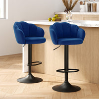 2x Bar Stools Gas Lift Velvet Blue Furniture Kings Warehouse 