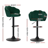 2x Bar Stools Gas Lift Velvet Green Furniture Kings Warehouse 