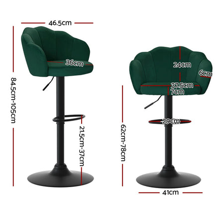 2x Bar Stools Gas Lift Velvet Green Furniture Kings Warehouse 