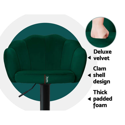 2x Bar Stools Gas Lift Velvet Green Furniture Kings Warehouse 