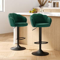 2x Bar Stools Gas Lift Velvet Green Furniture Kings Warehouse 