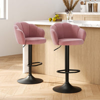 2x Bar Stools Gas Lift Velvet Pink Furniture Kings Warehouse 