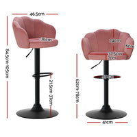 2x Bar Stools Gas Lift Velvet Pink Furniture Kings Warehouse 