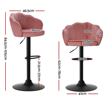 2x Bar Stools Gas Lift Velvet Pink Furniture Kings Warehouse 