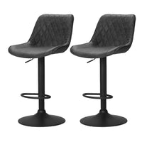 2x Bar Stools Gas Lift Vintage Leather Black Furniture Kings Warehouse 