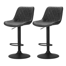 2x Bar Stools Gas Lift Vintage Leather Black Furniture Kings Warehouse 