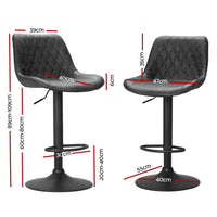 2x Bar Stools Gas Lift Vintage Leather Black Furniture Kings Warehouse 