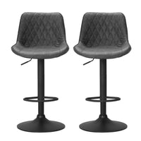 2x Bar Stools Gas Lift Vintage Leather Black Furniture Kings Warehouse 