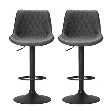 2x Bar Stools Gas Lift Vintage Leather Black Furniture Kings Warehouse 