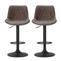 2x Bar Stools Gas Lift Vintage Leather Brown Furniture Kings Warehouse 