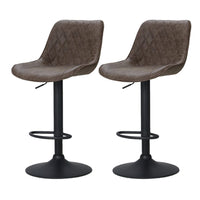 2x Bar Stools Gas Lift Vintage Leather Brown Furniture Kings Warehouse 