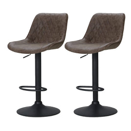 2x Bar Stools Gas Lift Vintage Leather Brown Furniture Kings Warehouse 