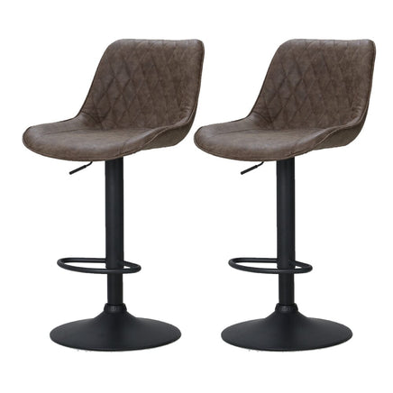 2x Bar Stools Gas Lift Vintage Leather Brown Furniture Kings Warehouse 