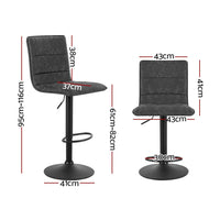 2x Bar Stools Gas Lift Vintage Leather Grey Furniture Kings Warehouse 