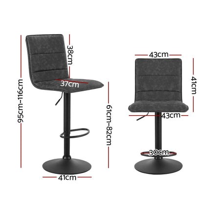 2x Bar Stools Gas Lift Vintage Leather Grey Furniture Kings Warehouse 