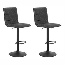 2x Bar Stools Gas Lift Vintage Leather Grey Furniture Kings Warehouse 