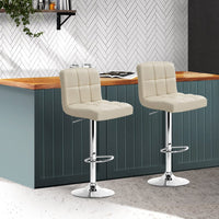 2x Bar Stools Leather Gas Lift Beige Furniture Kings Warehouse 