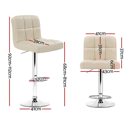 2x Bar Stools Leather Gas Lift Beige Furniture Kings Warehouse 