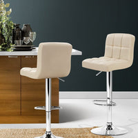 2x Bar Stools Leather Gas Lift Beige Furniture Kings Warehouse 