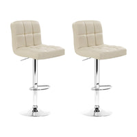 2x Bar Stools Leather Gas Lift Beige Furniture Kings Warehouse 