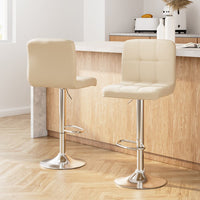 2x Bar Stools Leather Gas Lift Beige Furniture Kings Warehouse 