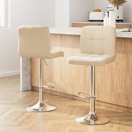 2x Bar Stools Leather Gas Lift Beige Furniture Kings Warehouse 