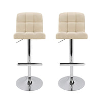2x Bar Stools Leather Gas Lift Beige Furniture Kings Warehouse 