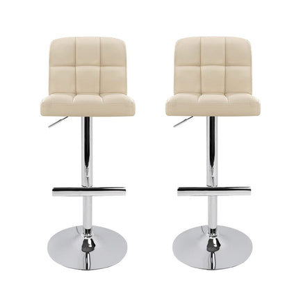 2x Bar Stools Leather Gas Lift Beige Furniture Kings Warehouse 