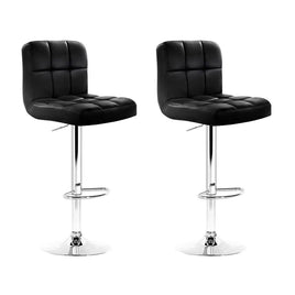 2x Bar Stools Leather Gas Lift Black Furniture Kings Warehouse 